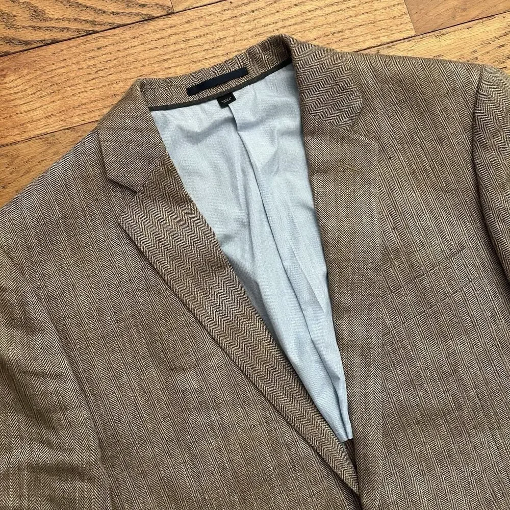 J Crew Ludlow Linen Silk Herringbone Brown Blazer Suit Jacket 40R